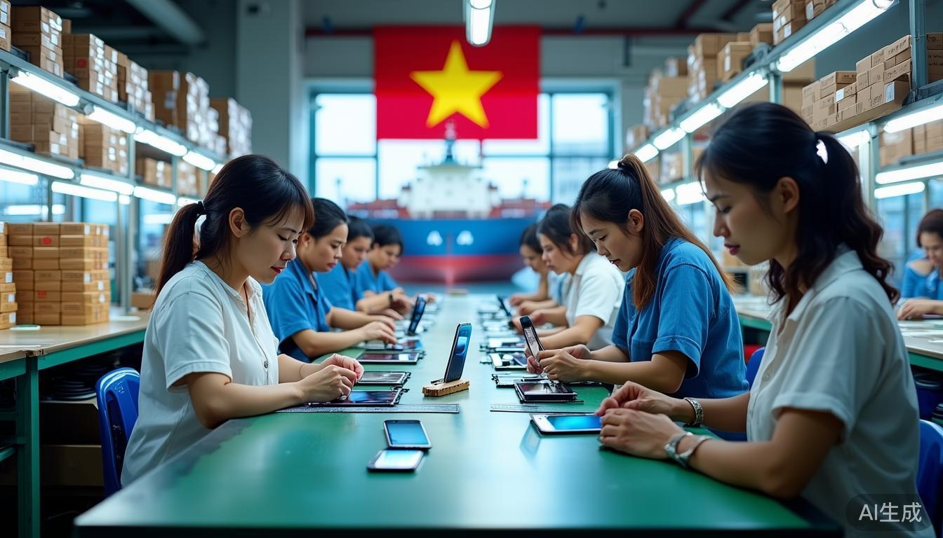 越南手機(jī)出口2025年7月創(chuàng)新高 三星蘋(píng)果主導(dǎo)全球供應(yīng)鏈
